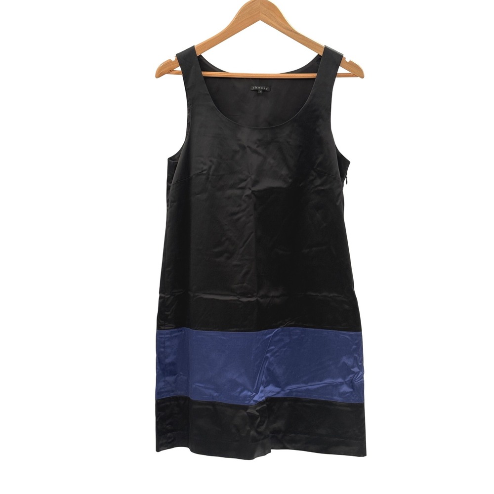 Theory Dress Shift‎ Satin Colorblock Women Size 10 Black Blue Sleeveless
